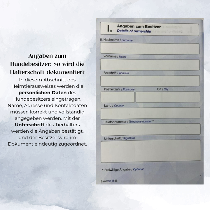 EU-Heimtierausweis Angaben zum Besitzer